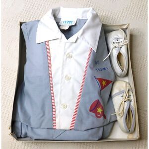 Rare Vintage Baby Boy's Clothing Set Top Bottom Shoes 0-6 mo. Unused Collectible